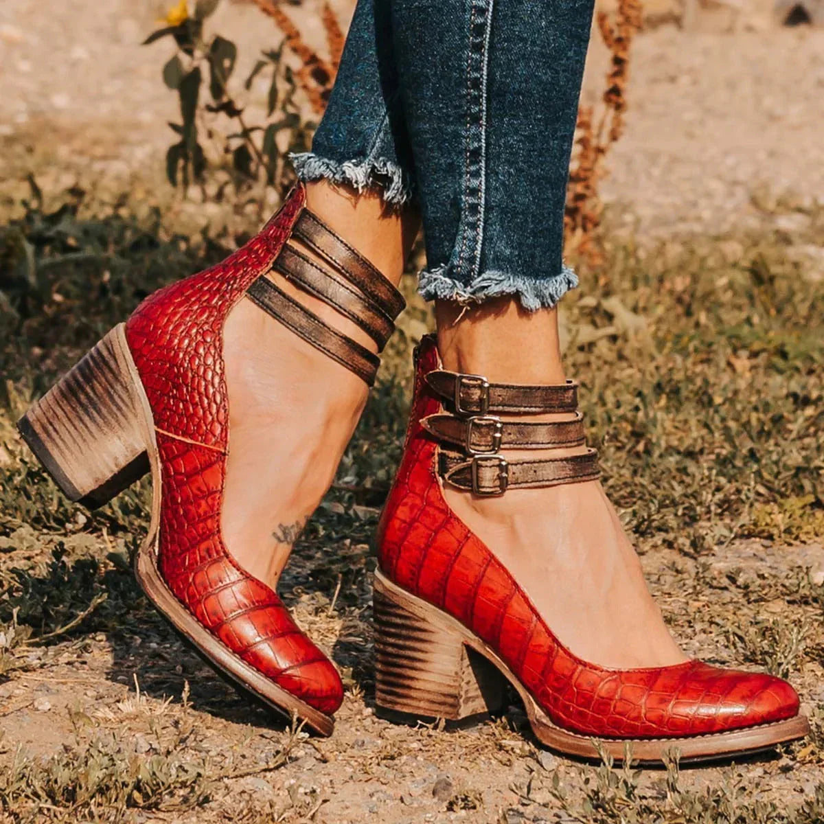 Mariene – Leren schoenen met blokhak en ronde neus