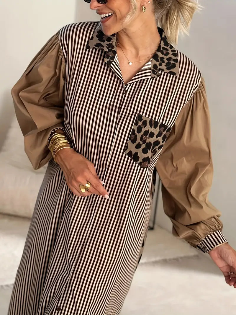 Elin – Jurk met luipaardprint en pofmouwen