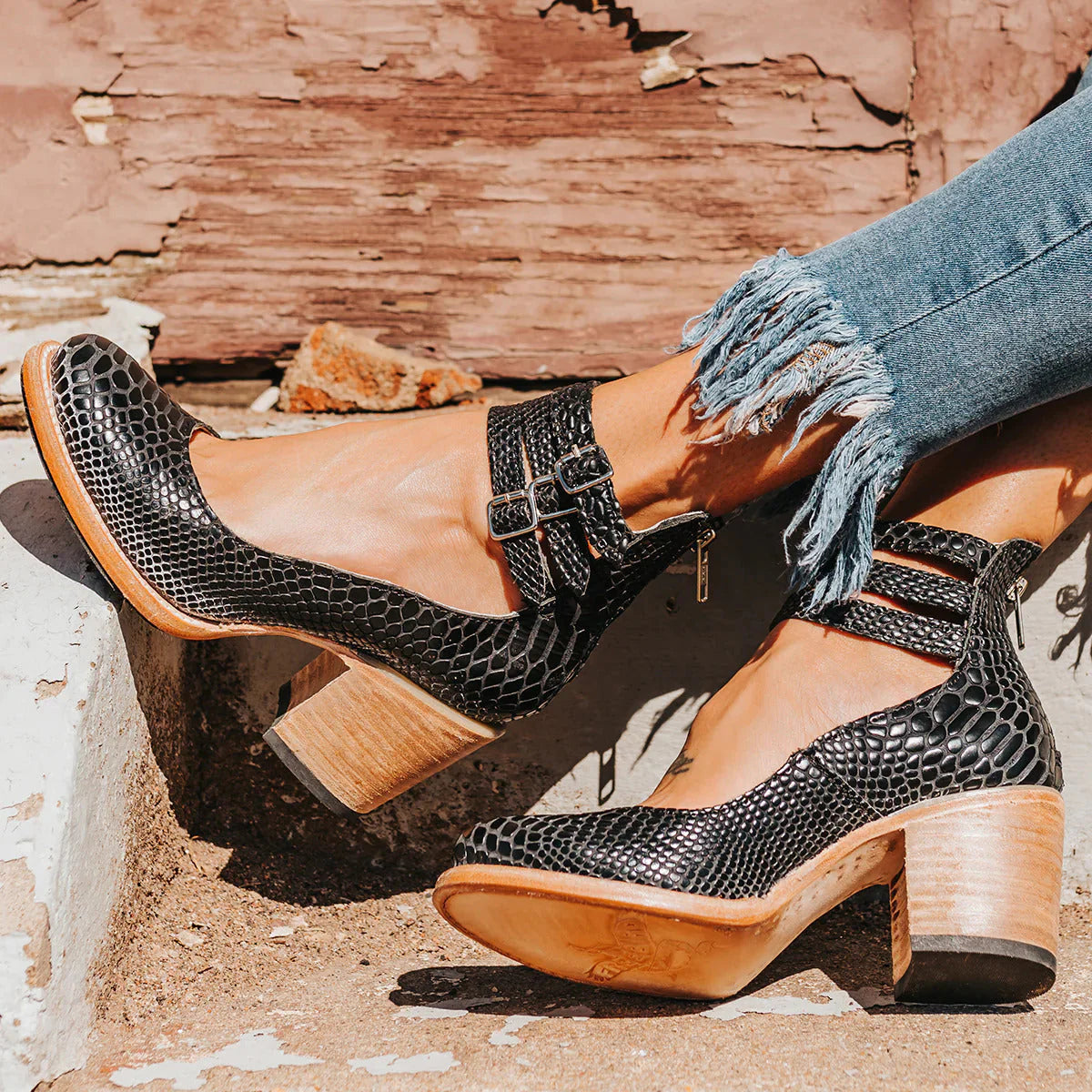Mariene – Leren schoenen met blokhak en ronde neus
