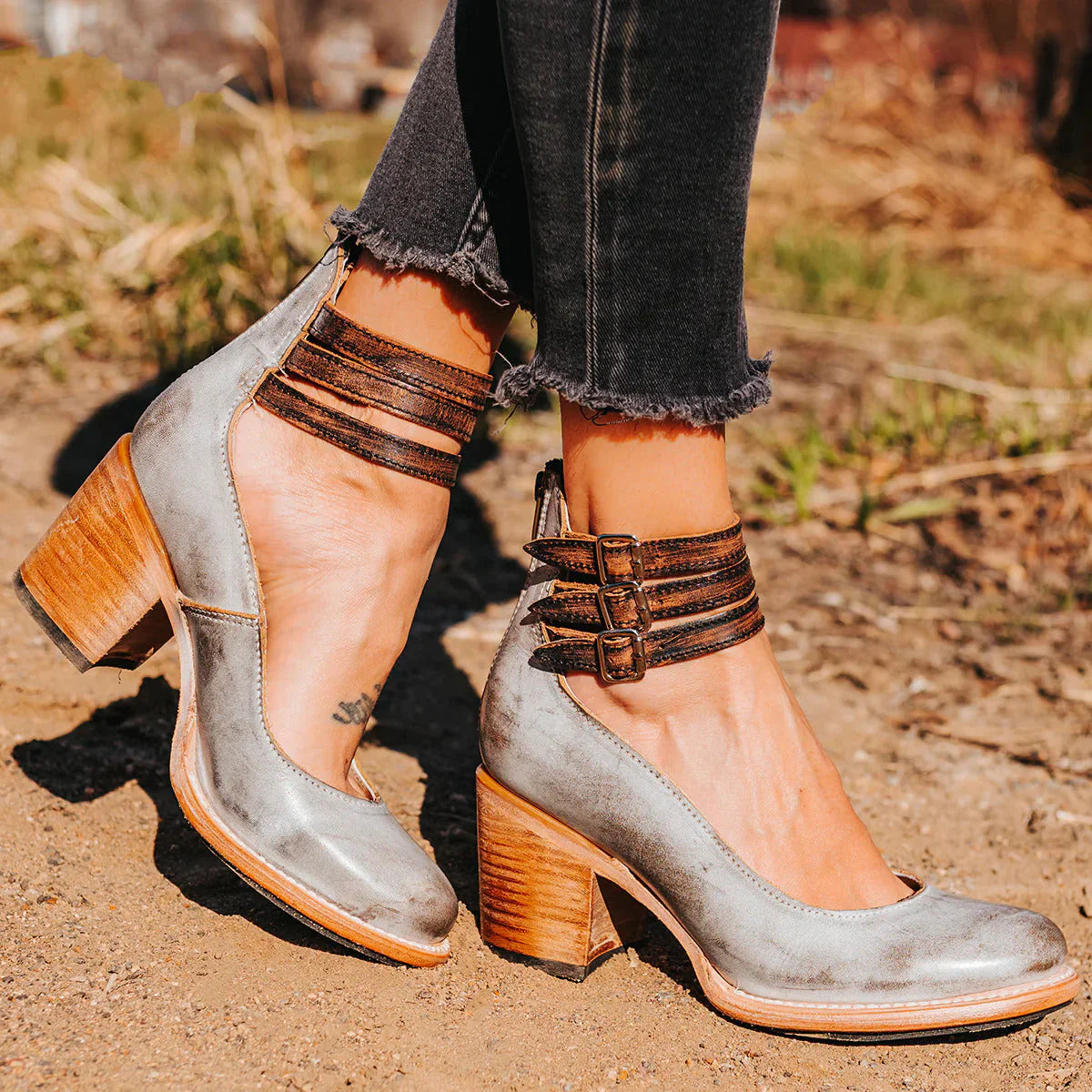 Mariene – Leren schoenen met blokhak en ronde neus