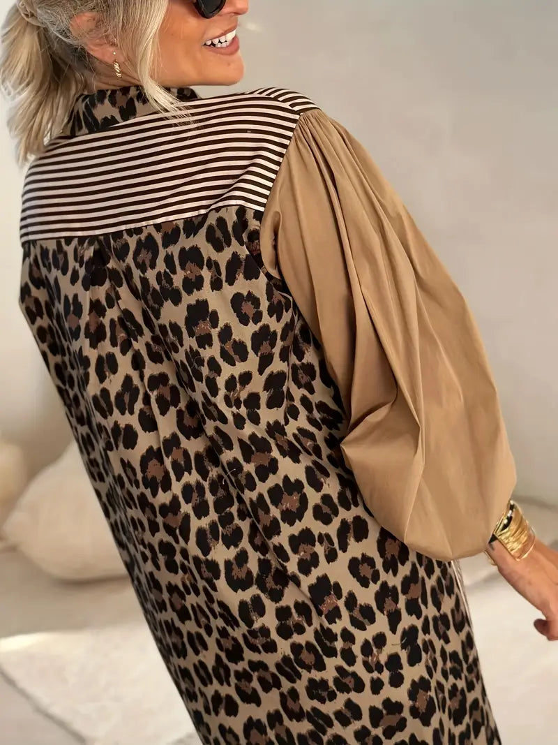 Elin – Jurk met luipaardprint en pofmouwen