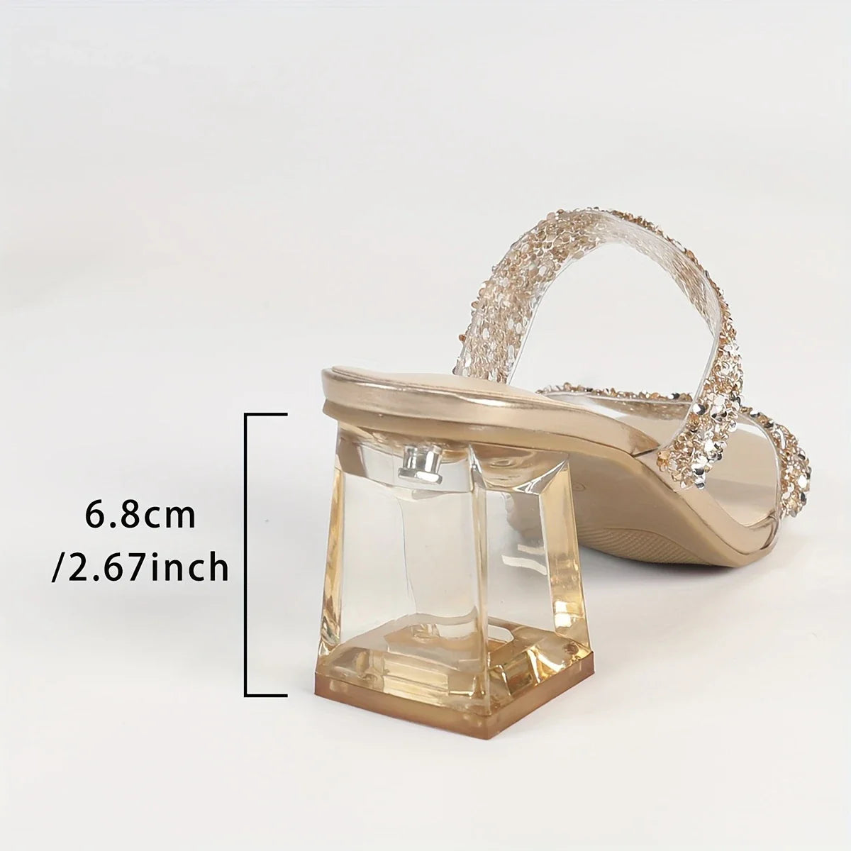 Auralynne – Doorzichtige sandalen met glitterbandjes en blokhak