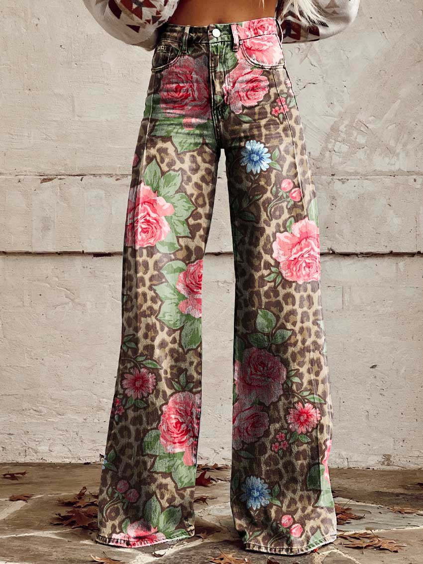 Mekhila – Wijde jeans met boho vintage print