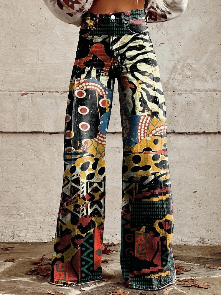 Mekhila – Wijde jeans met boho vintage print