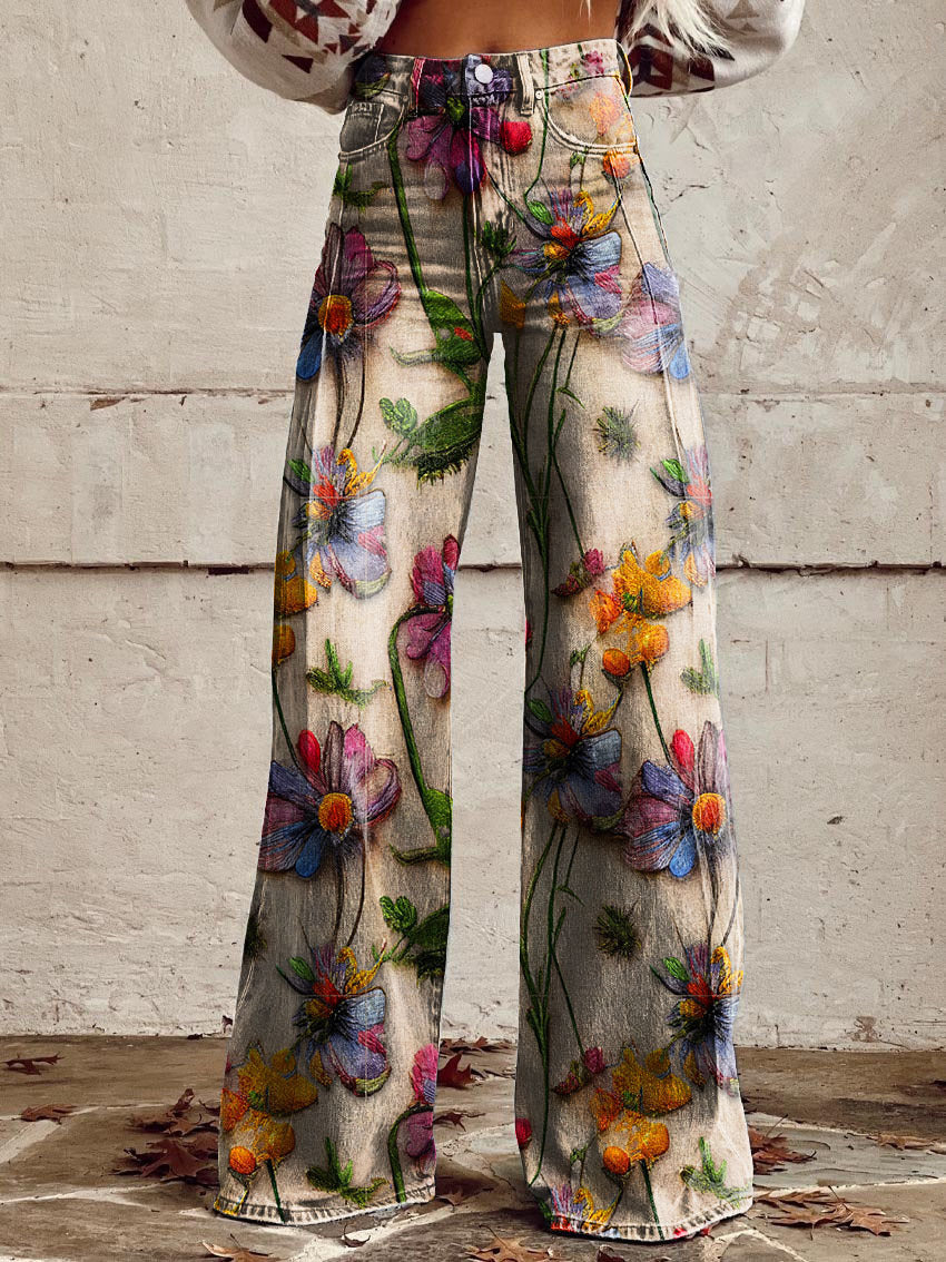 Mekhila – Wijde jeans met boho vintage print