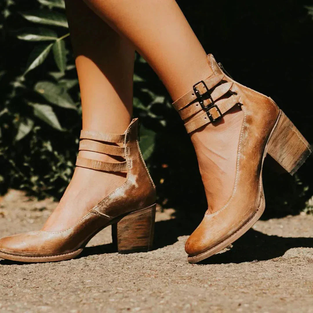 Mariene – Leren schoenen met blokhak en ronde neus