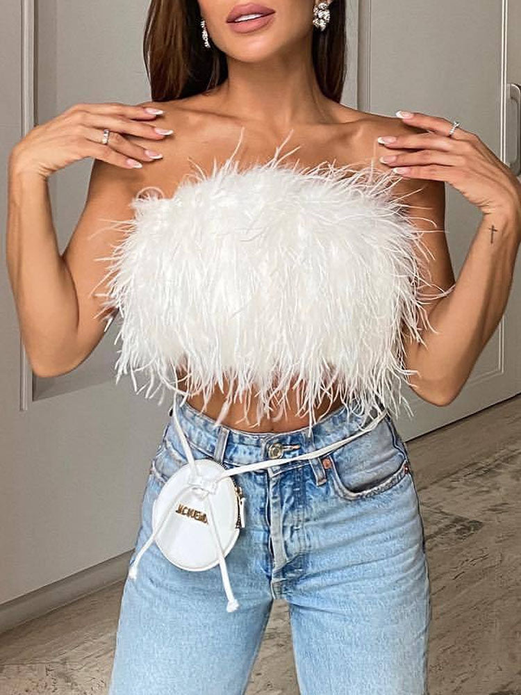 Alexa - Wol Bandeau Top Met Veren