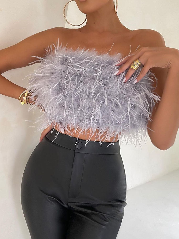 Alexa - Wol Bandeau Top Met Veren
