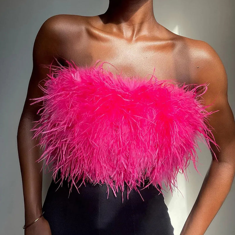 Alexa - Wol Bandeau Top Met Veren