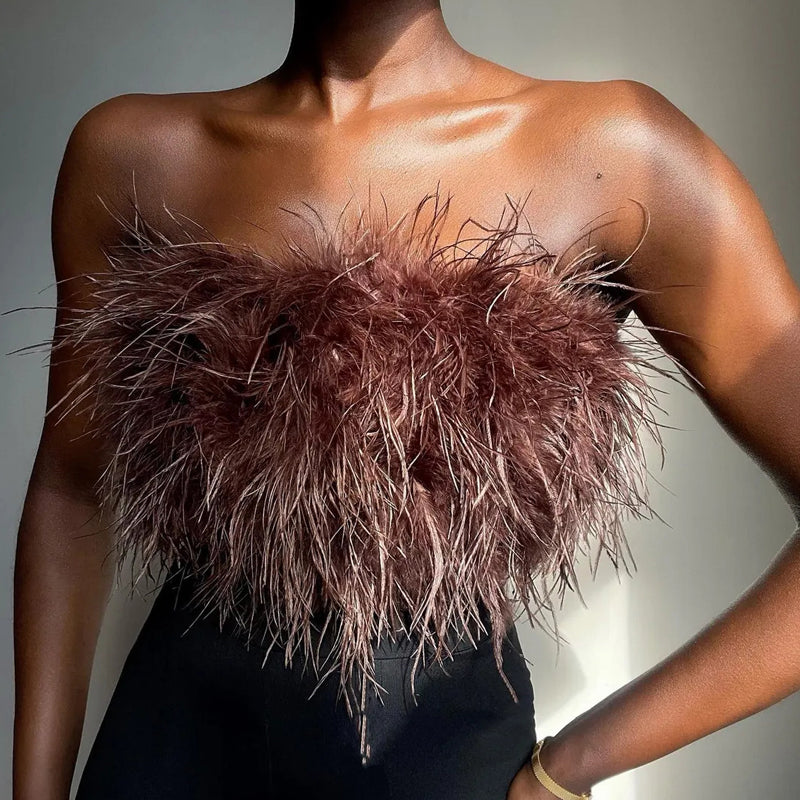 Alexa - Wol Bandeau Top Met Veren