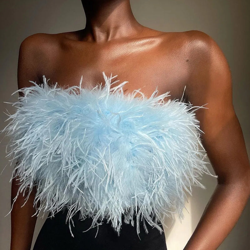 Alexa - Wol Bandeau Top Met Veren