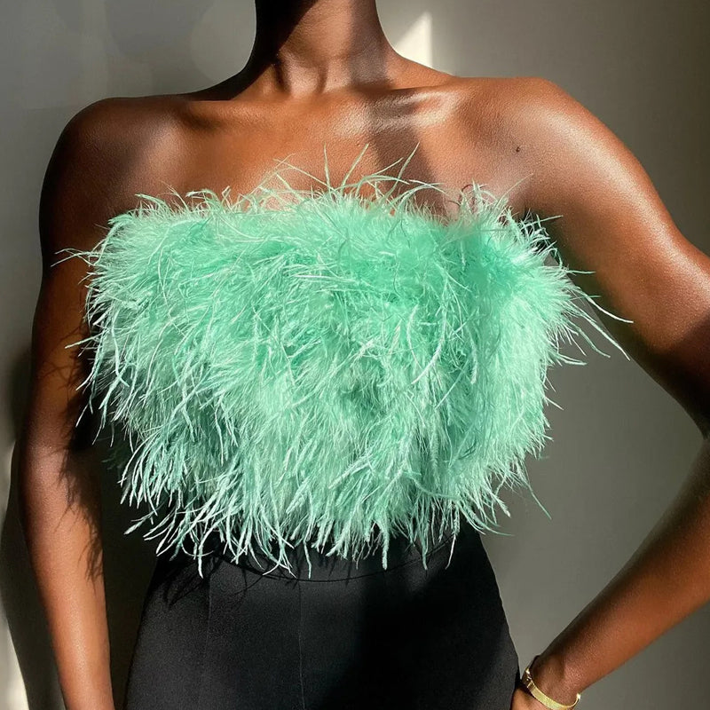 Alexa - Wol Bandeau Top Met Veren