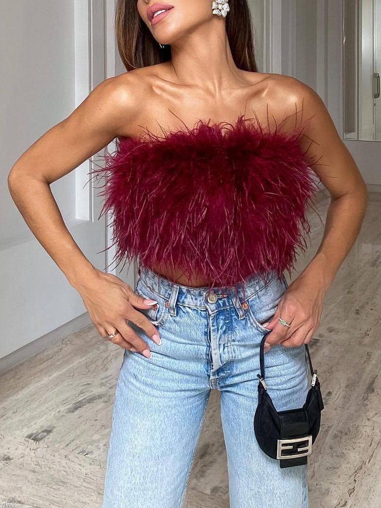 Alexa - Wol Bandeau Top Met Veren