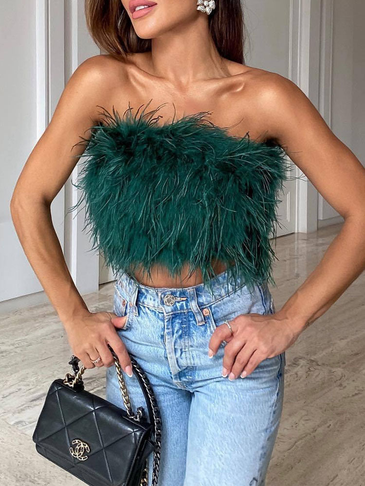 Alexa - Wol Bandeau Top Met Veren