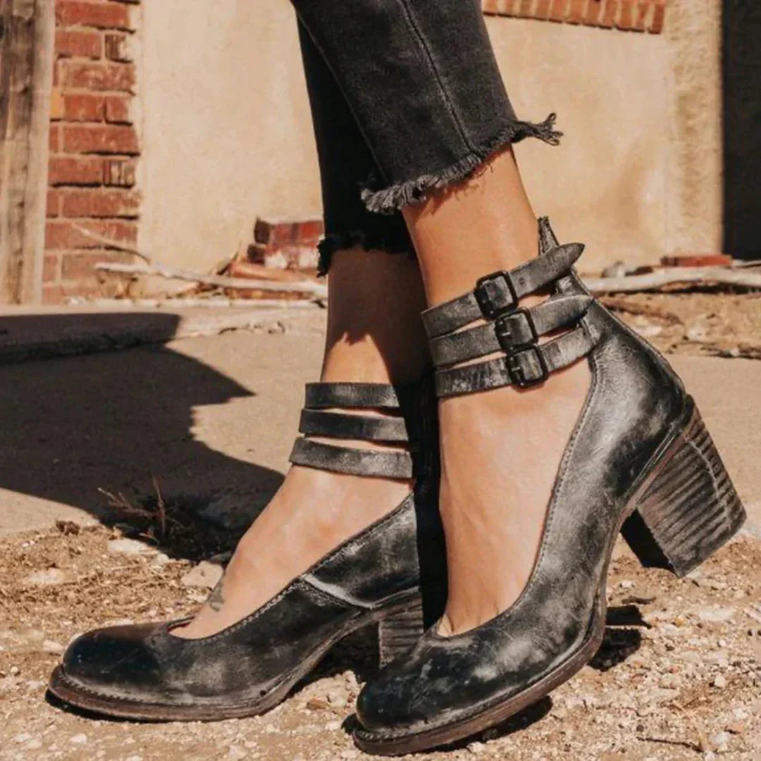 Mariene – Leren schoenen met blokhak en ronde neus