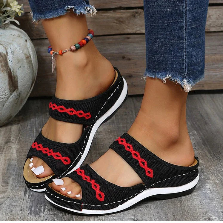Maite – Comfortabele wedgesandalen met borduursel voor dames