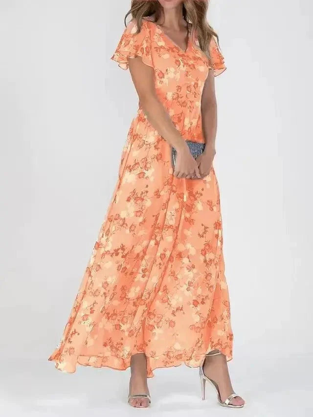 Junmie – Elegante maxi-jurk van chiffon met bloemen