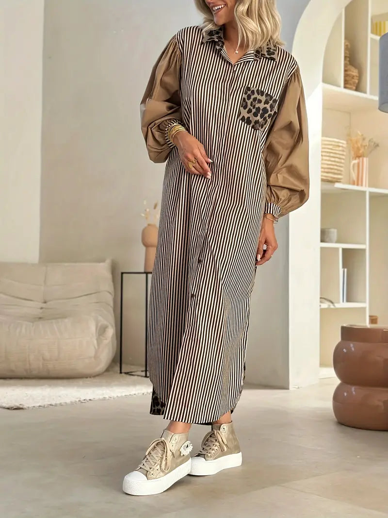 Elin – Jurk met luipaardprint en pofmouwen