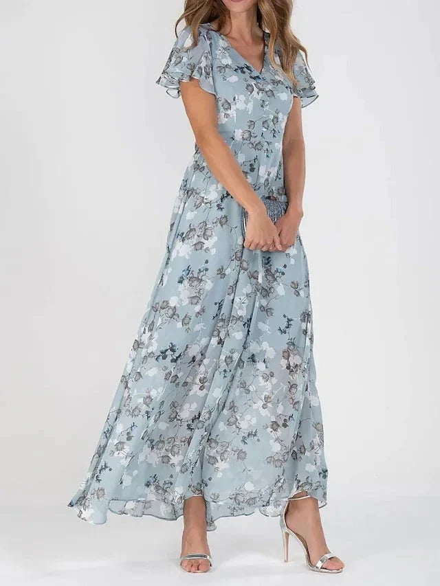 Junmie – Elegante maxi-jurk van chiffon met bloemen