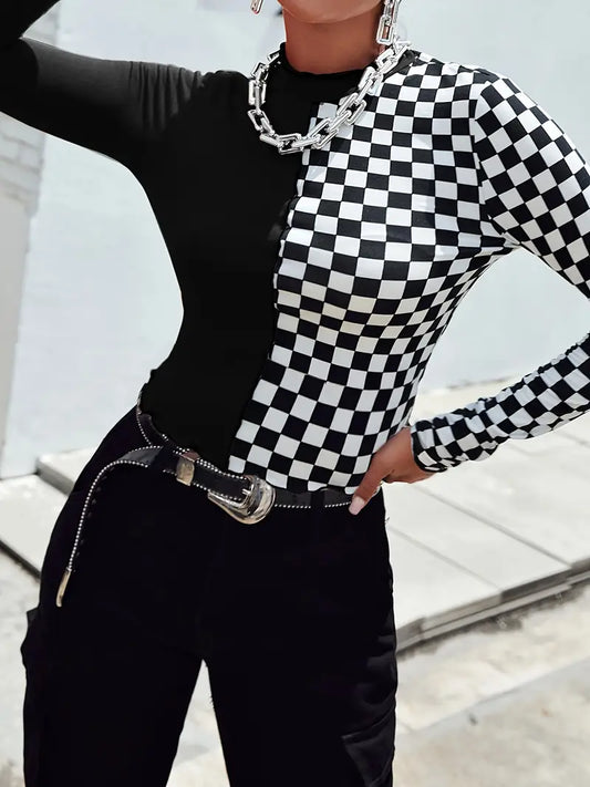 Aera – Elegante top met lange mouwen in zwart en wit