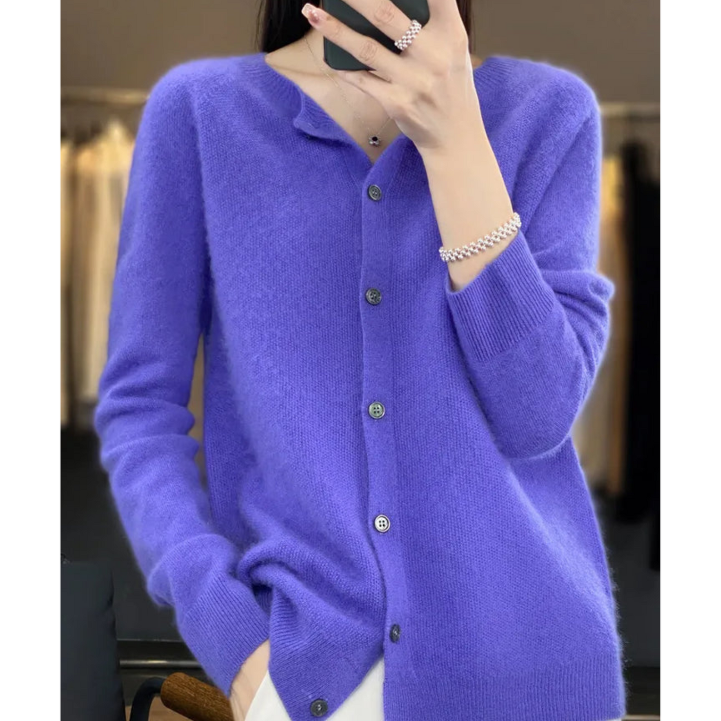 Akisha - Zuivere Merinowol Dames O-hals Cardigan Kasjmier Trui