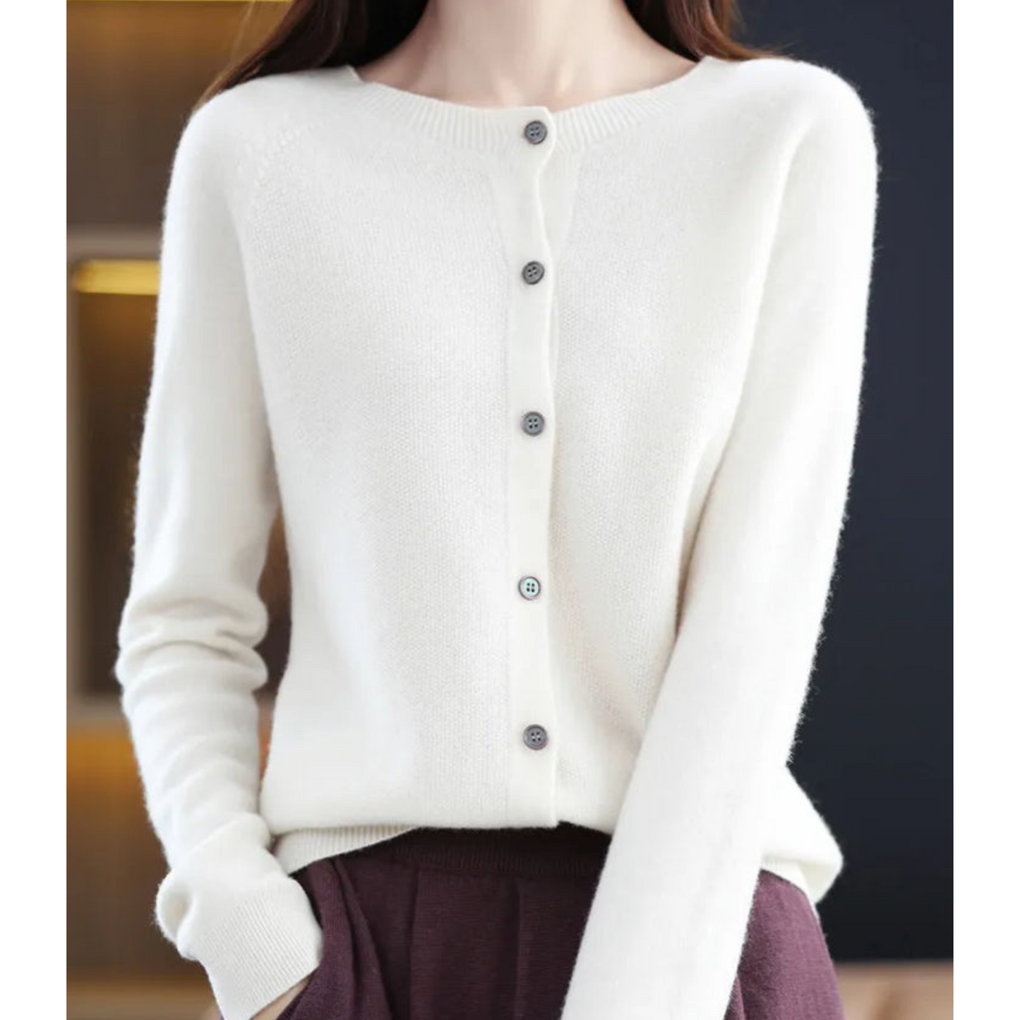 Akisha - Zuivere Merinowol Dames O-hals Cardigan Kasjmier Trui