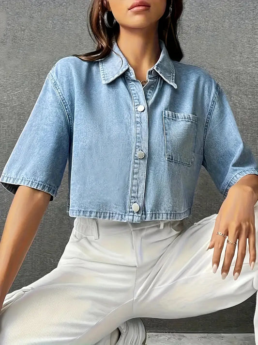 Alivia – Stijlvol kort katoenen denim overhemd