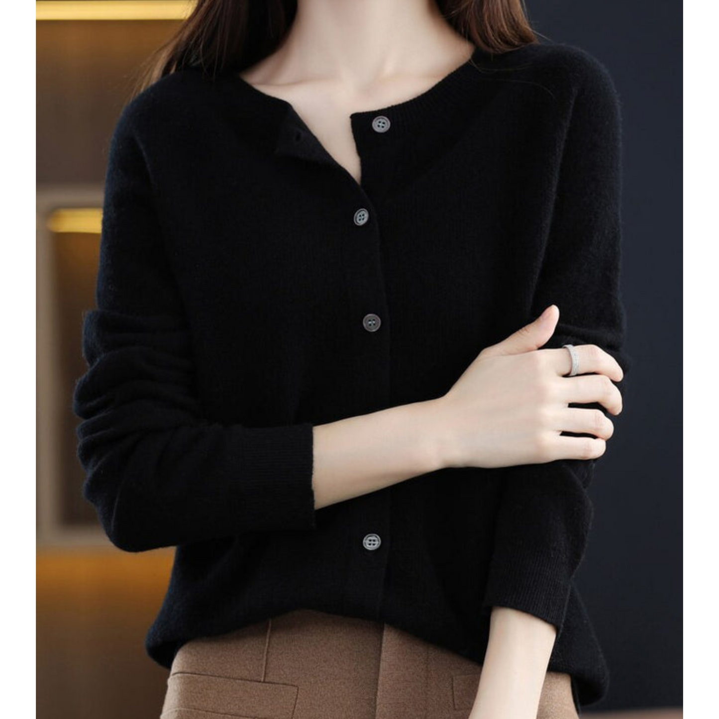 Akisha - Zuivere Merinowol Dames O-hals Cardigan Kasjmier Trui