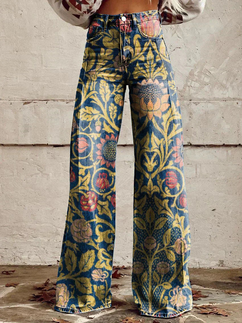 Mekhila – Wijde jeans met boho vintage print
