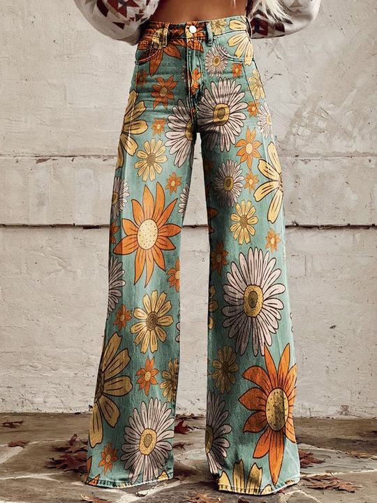 Mekhila – Wijde jeans met boho vintage print