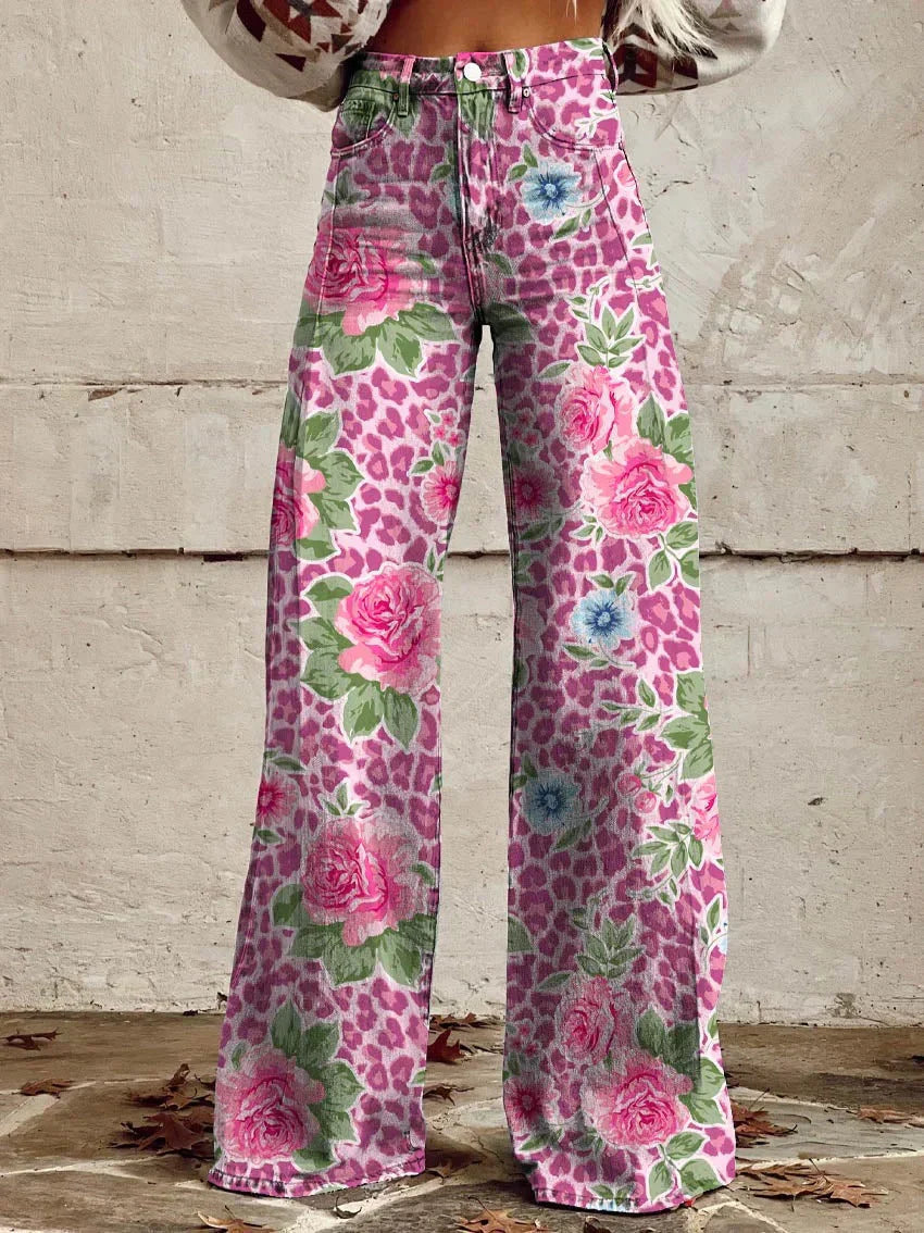 Mekhila – Wijde jeans met boho vintage print