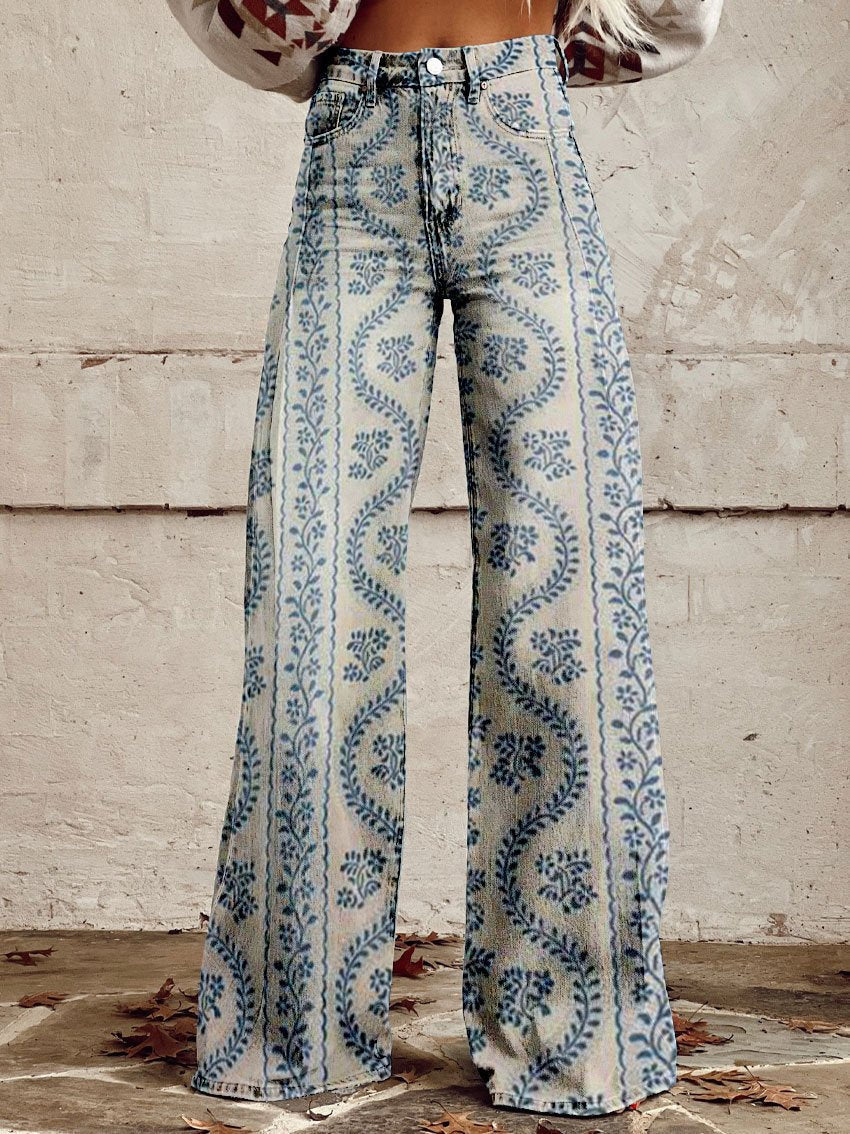 Mekhila – Wijde jeans met boho vintage print