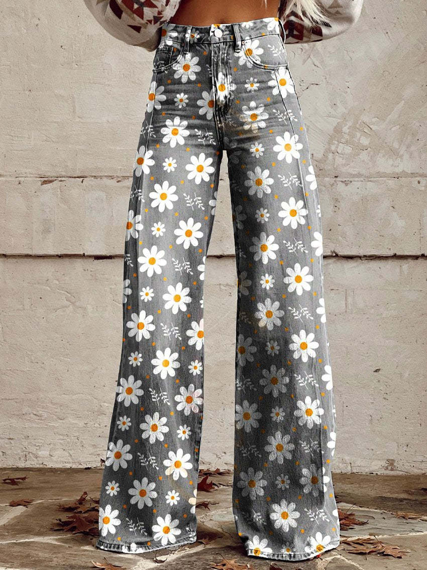 Mekhila – Wijde jeans met boho vintage print