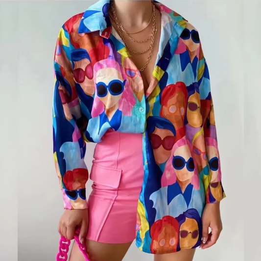 Beatrix – Kleurrijke Casual Blouse met Lange Mouwen